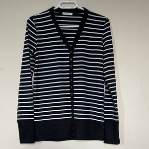 Classic Black and White Striped Cardigan